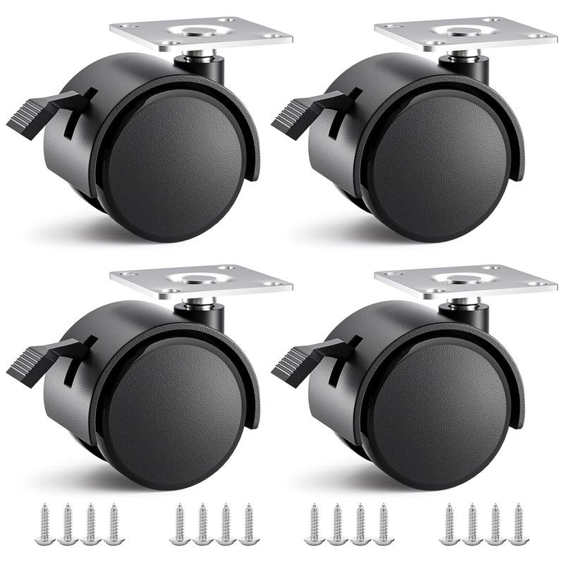ANDUTEES 2 inch Casters Set of 4, Plastic Caster Wheels for Furniture, Plate Swivel Castor Wheels with Brakes, for Carts, Furniture, Baby Bed, Kitchen, Cabinet, Table (with Stainless Steel Screws) - Image 1